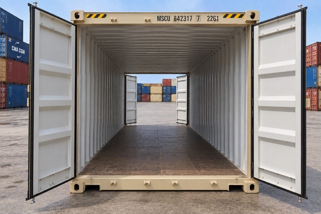 20ft double-door shipping container with doors open at both ends