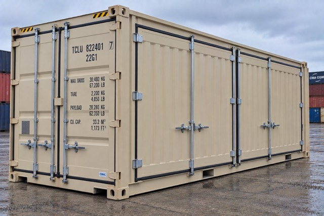 20ft open-side shipping container with side doors closed