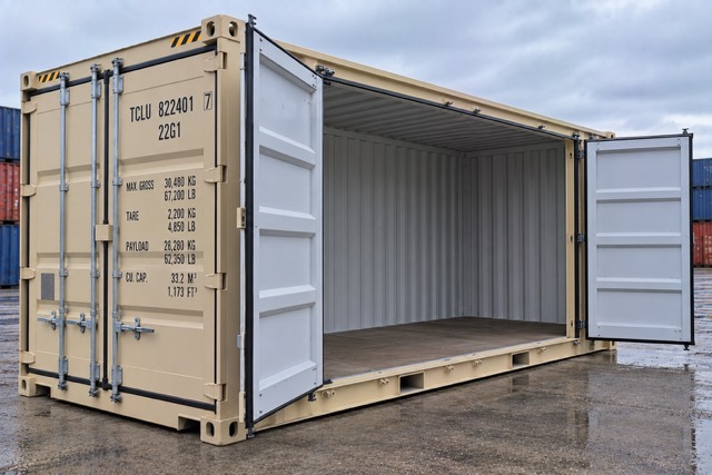 20ft open-side shipping container with a side door open