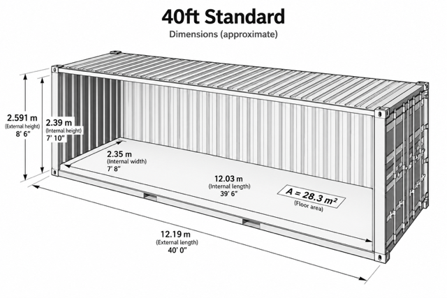 40ft Standard Shipping Container - Cargo Worthy dimension diagram